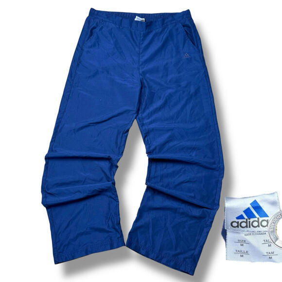 VTG Adidas Nylon Track Pants Men M Baggy Relaxed Navy logo Y2K lightweight retro - Picture 1 of 9